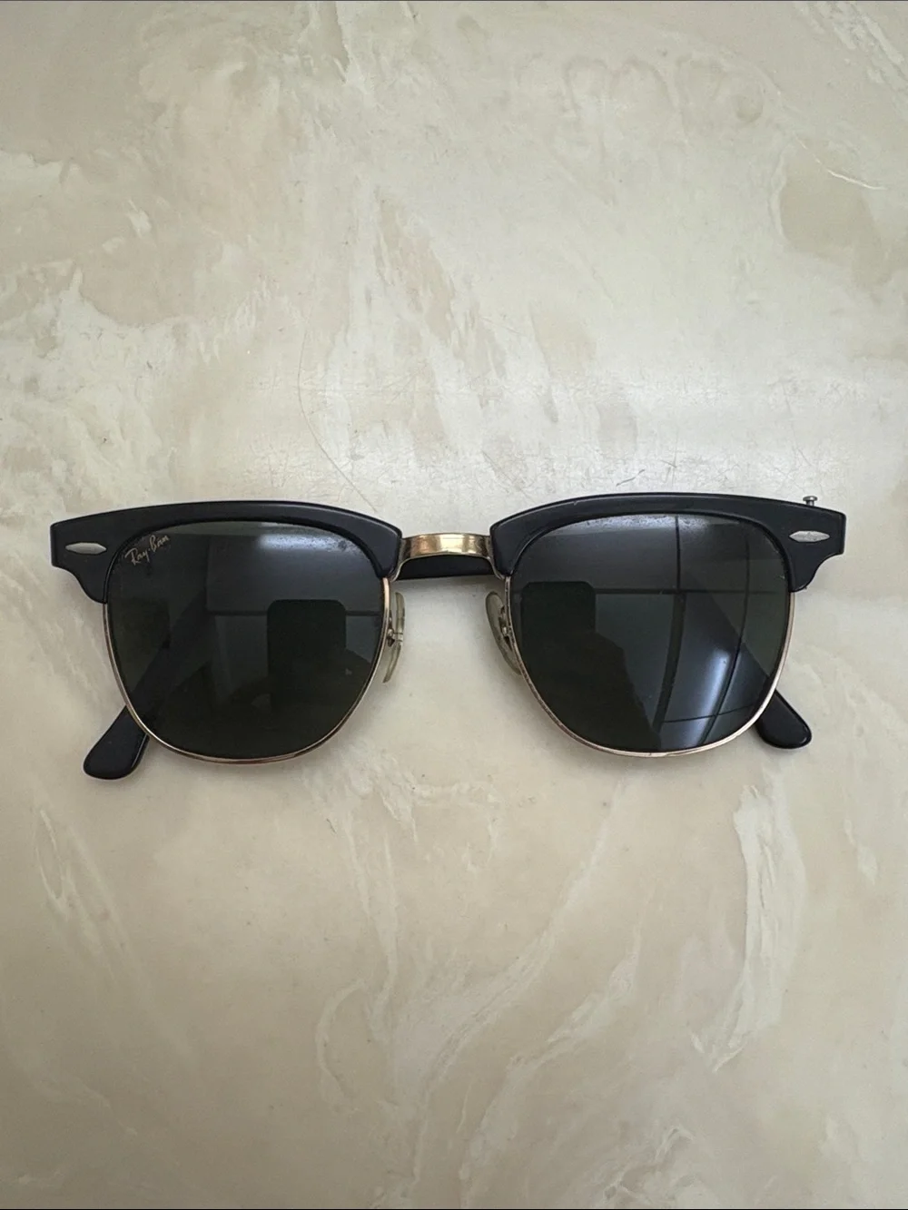 Ray-Ban Black and Gold Clubmaster Sunglasses with Dark Lenses